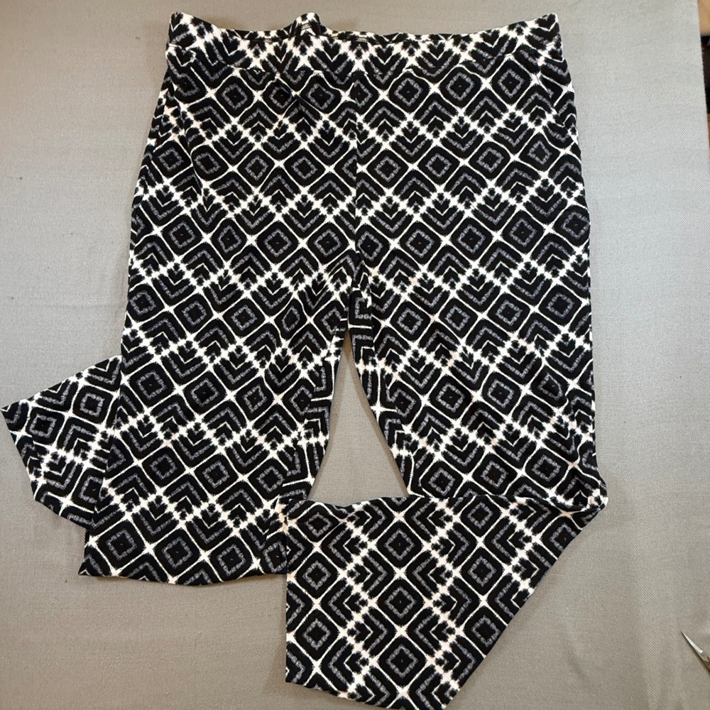 Denim & Co Black White Geometric Diamond Ikat Knit Leggings Plus 2X A475768 2181